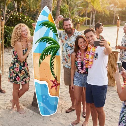 Yalikop 6 ft Surfboard Cardboard Cutout Stand up Photo Prop - Hawaiian Tropical Party Decorations Standee Surfboard Foam Board for Garden Yard Sign Decor Summer Beach Luau Photography Background - style: Summer