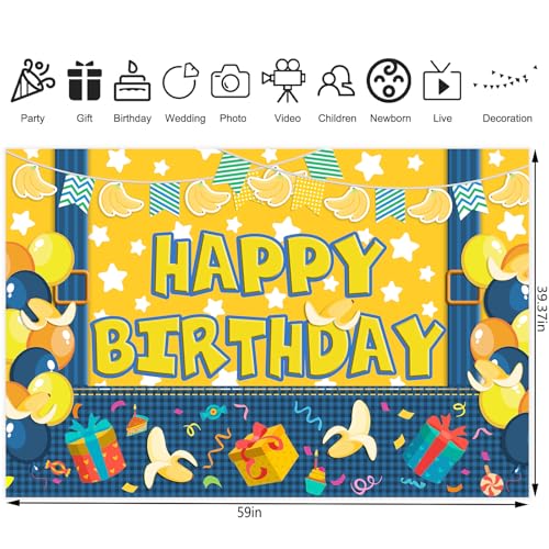 5x3ft Yellow Cowboy Cartoon Theme Backdrop Cartoon Banana Photography Background Kids Boys Girls Birthday Party Decorations Photo Booth Banner Props - color: Yellow-Bro