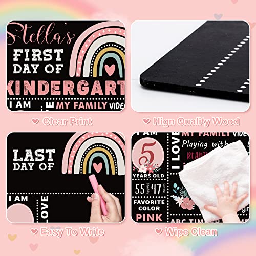 Whaline First and Last Day of School Chalkboard Cute Double-Sided Board Sign Back to School Boho Rainbow Flower Reusable Erasable Photo Prop for Students from Pre-K to College, 13.8 x 9.8 Inch