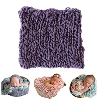 Coberllus Newborn Baby Photography Props Blanket Handmade Knitted Twist Wrap Posing Aid Backdrops for Boy Girls Photography Shoot - color: Dark Purple