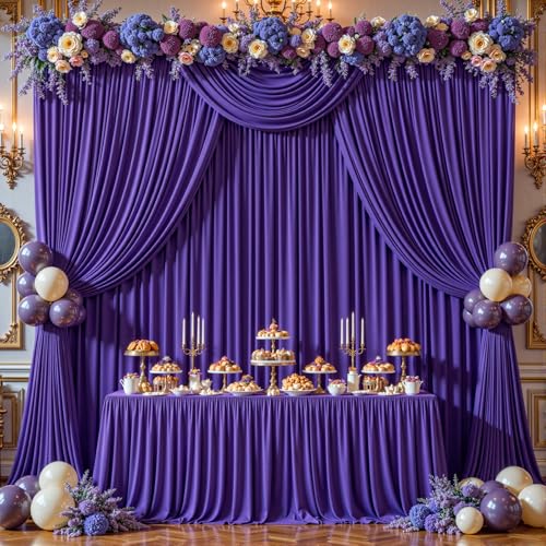 8ftx10ft Wrinkle Free Purple Backdrop Curtain - 10 Feet Photography Backdrop Drapes, Silky Polyester Back Drop Cloth for Wedding Baby Shower Balloon Arch Background - color: Purple, size: 8FTx10FT (W4'xH10', 2 Panels)