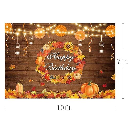 AIBIIN 10x7ft Fall Birthday Backdrop Autumn Rustic Wood Wall Photography Background Thanksgiving Pumpkin Maple Leaf Harvest Wreath Mexican Paper Fan Party Decoration Bday Cake Smash Photo Studio Props - size: 10x7ft