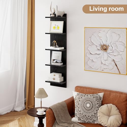 Fun Memories 5-Tier Wall Shelf Unit, 48" Tall Floating Storage Organizer for Bedroom, Living Room, and Home Decor, Black Vertical Shelving Unit - color: Black, size: 5 Tier - Large - 1P | 48"Height