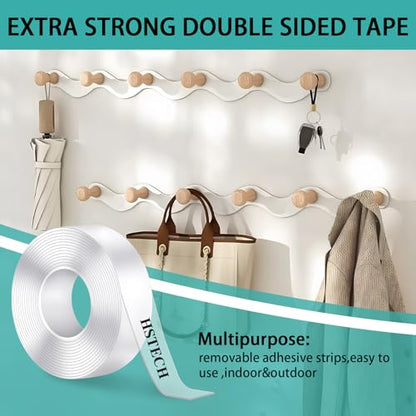 HSTECH (1in 10Ft) Double Sided Tape Heavy Duty Acrylic Sticky Mounting Tape Clear Removable Strong Two Sided Adhesive for Sign/Photo/Poster/Picture Mount/Paste Items/Craft Wall Mounting