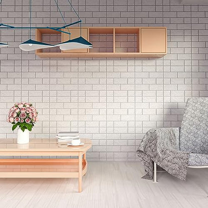 3D Wall Panels Peel and Stick in White, 10 PCS XPE Foam 3D Wallpaper, Faux Brick Wall Panels for Bedroom, Stairs, Kitchen - color: White Brick, size: 10PCS