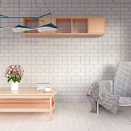3D Wall Panels Peel and Stick in White, 10 PCS XPE Foam 3D Wallpaper, Faux Brick Wall Panels for Bedroom, Stairs, Kitchen - color: White Brick, size: 10PCS