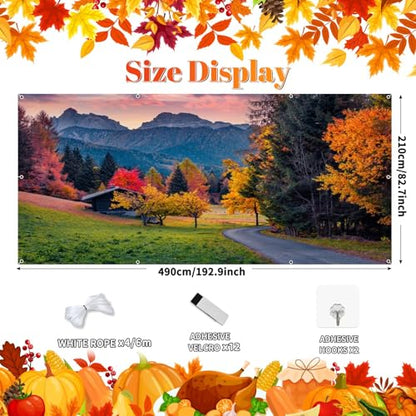 Fall Garage Door Cover Banner Decorations Backdrop 7x16ft Large Thanksgiving Autumn Country Forest Maple Leaves Nature Landscape Garage Door Banner Party Photoshoot Studio Prop Photography Background - size: 7x16ft