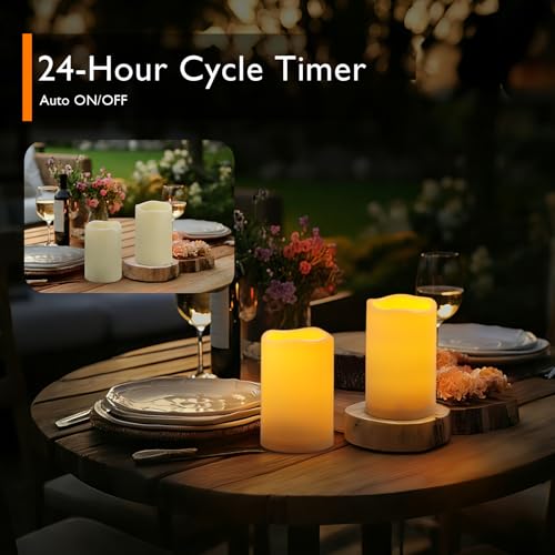 Homemory 3"x5" Flameless Candles, Outdoor Waterproof, Battery Operated LED Pillar Candles with Remote Control and Timer, Plastic, Long Lasting - size: 3"x5"5"
