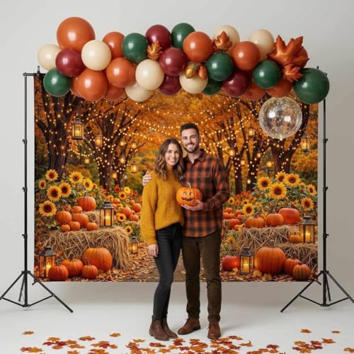 5 x 3 ft Fall Photo Backdrop - Autumn Forest Harvest Farm Photograph Background with Pumpkins, Sunflowers & Maple Leaves for Thanksgiving Friendsgiving Party Decorations - color: Fall01, size: 5x3ft