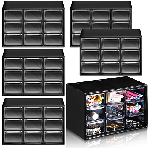 Amyhill 6 Pcs Mini Drawer Organizer Small Organizer with 9 Drawers Plastic Desktop Craft Storage Box for Office Home Room Jewelry Cosmetics Collection(Black) - color: Black
