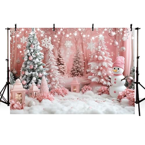AIBIIN 7x5ft Pink Christmas Backdrop Pink Winter Wonderland Snowman Snowflake Photography Background Winter Snow Scene Birthday Baby Shower Vinyl Photo Studio Props - color: Snow Scene, size: 7x5ft