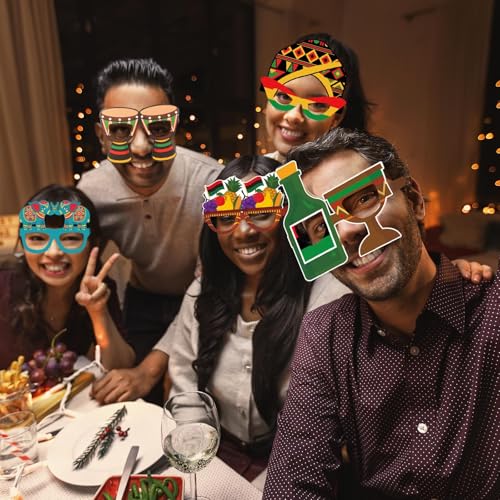 Pajean 36 Pcs Kwanzaa Party Favor Packs Decoration Kwanzaa Photo Props Paper Glasses Bulk African Theme Eyeglasses for Party Favors, Cultural Celebration Decorations, Red Black Green Event Accessories - style: Kwanzaa