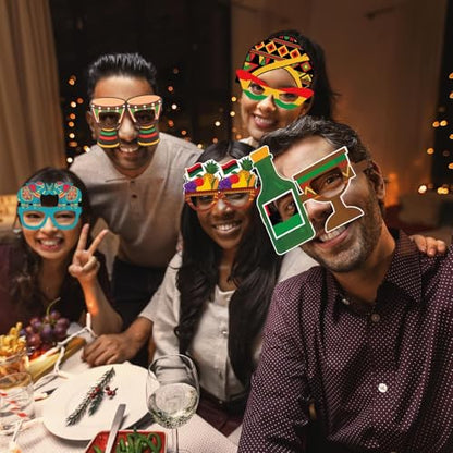 Pajean 36 Pcs Kwanzaa Party Favor Packs Decoration Kwanzaa Photo Props Paper Glasses Bulk African Theme Eyeglasses for Party Favors, Cultural Celebration Decorations, Red Black Green Event Accessories - style: Kwanzaa