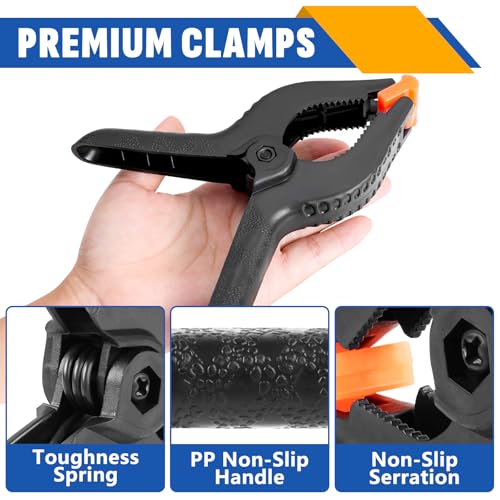 10 Pack 6 inch Plastic Spring Clamps, Black Heavy Duty Clips, Backdrop Clips, Plastic Clamps for Crafts, Backdrop Stand, Woodworking, Photography - size: 6in-10P