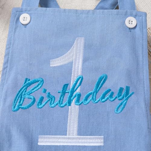 IMEKIS Baby Girls Boys Boho 1st Birthday Outfit Backless Overalls Romper for Cake Smash Photo Shoot - color: Light Blue 1 Birthday, size: 12-18 Months