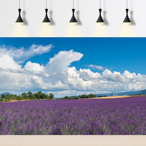 Lavender Fields Backdrop Provence Mountain Valley Lavender Field Photography Background Summer Alps Cloudy Blue Sky Nature Landscape Backdrop France Travel Hiking Party Background Props 5x3ft - color: Purple, size: 5x3ft