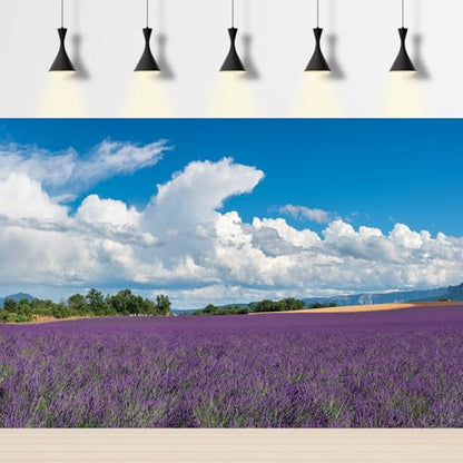Lavender Fields Backdrop Provence Mountain Valley Lavender Field Photography Background Summer Alps Cloudy Blue Sky Nature Landscape Backdrop France Travel Hiking Party Background Props 5x3ft - color: Purple, size: 5x3ft