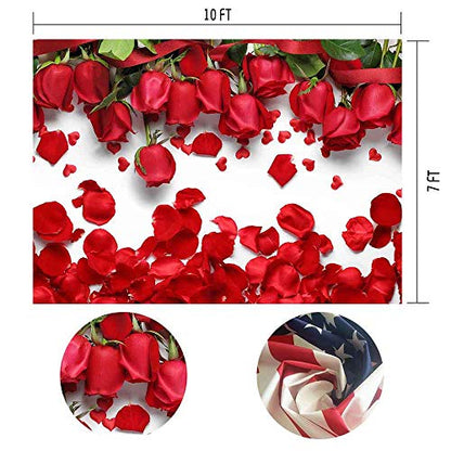 10x7FT White Background Romantic Red Rose Petals for Sweet 16 Party Photo Booth Props Backdrop LFME403