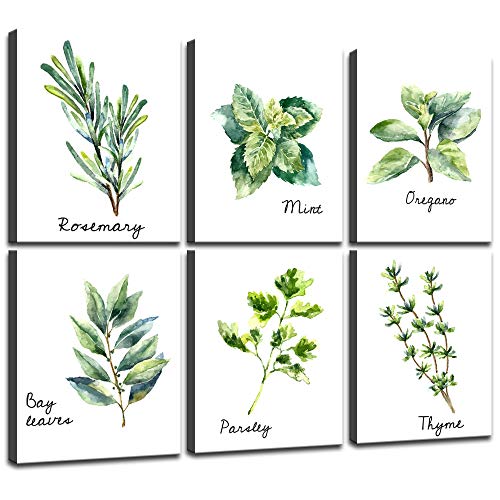 Yatsen Bridge Herbs Kitchen Wall Art Print Set of 6 Framed Prints Bay Leafes Thyme Mint Rosemary on Canvas Botanical Canvas Prints Wall Art for Home DéCor 8"x10" - color: Flower-01