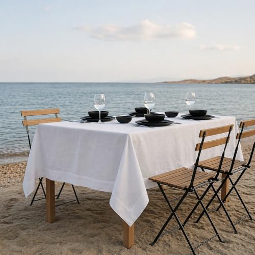 Solino Home White Linen Tablecloth 60 x 156 Inch - 100% Pure Linen Table Cloth for Rectangle Tables - Fete, Machine Washable Tablecloth for Mothers Day, Spring, Summer, Memorial Day - color: 01: White, size: 156" x 60" (Rectangular)