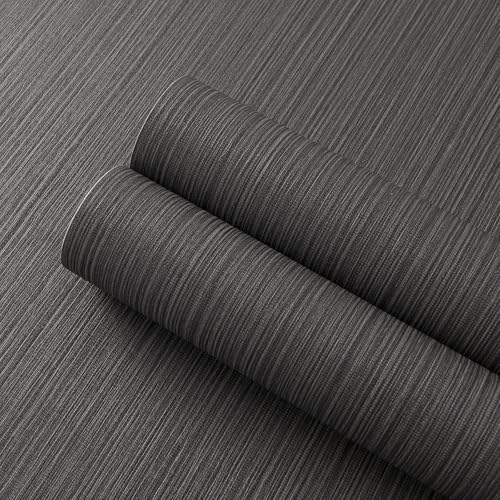 Black Grasscloth Peel and Stick Wallpaper Linen Textured 24"x787" Faux Grassweave Upgraded Thick Extra Large Self-Adhesive Neutral Contact Paper Vinyl Roll for Home Use - color: gray black, size: 787" x 24"