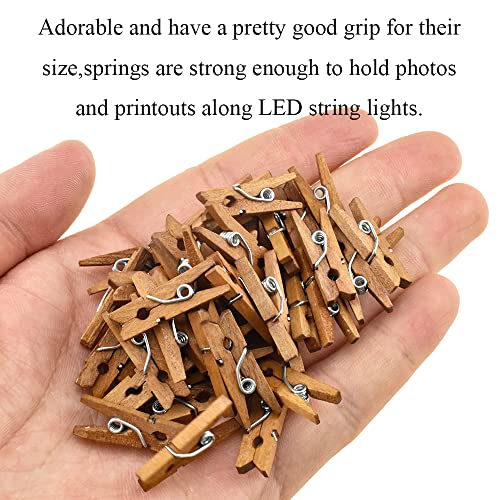 HAHIYO Brown Wooden Clothes Pins Clothespins Mini Aviod Fall Apart 1 Inches Length 80 Pack Strong Springs No Rust No Discoloration for Laundry Bathroom DIY Craft Photos Food Opened Bags - size: Brown 1 inches 80 Pack