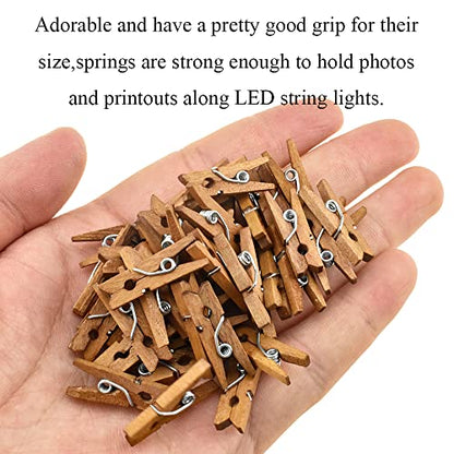HAHIYO Brown Wooden Clothes Pins Clothespins Mini Aviod Fall Apart 1 Inches Length 80 Pack Strong Springs No Rust No Discoloration for Laundry Bathroom DIY Craft Photos Food Opened Bags - size: Brown 1 inches 80 Pack