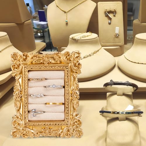 Mikovivi Vintage Ring Display Stand, Baroque Ring Holder Earring Display Tray Jewelry Organizer Birthday Engagement Wedding Decoration for Women (Creamy White) - color: Creamy White