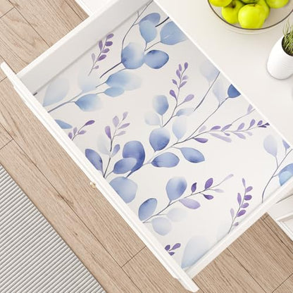 Extra Long Boho Blue Leaves Contact Paper, 17.5In x 393In Casual Eucalyptus Botanical Peel and Stick Wallpaper for Bedroom Cubicle Kitchen, Vinyl Natural Foliage Mural Self Adhesive Wall Paper - color: White/Pale Blue, size: 17.5" x 393"