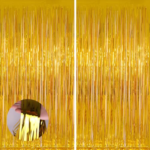 Valentines Day Keyali 2 Pack 3.3 * 8.3 ft Foil Curtain Metallic Tinsel Fringe Curtains Photo Booth Props Backdrop for Birthday Wedding Engagement Baby Shower Christmas Holiday Celebration Partyl,Gold - color: Gold, size: 2 Pack