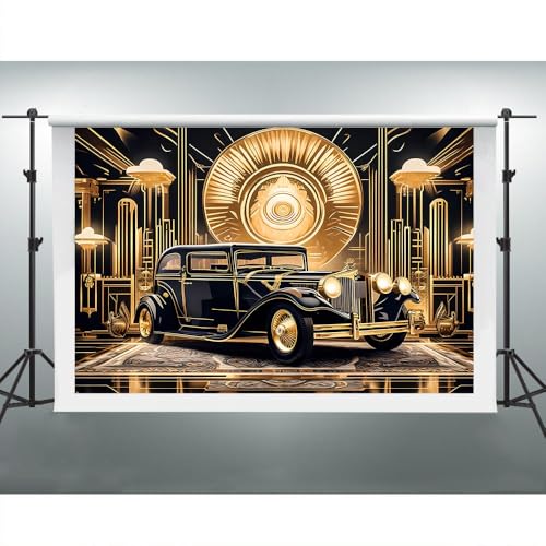 Roaring 20s Background 5x3ft Black Gold Retro Texture Background for 20's Prom Party Decor Portrait Photo Shoot 1920s Vintage Car Backdrop Photography Studio Set Props - size: 5x3FT