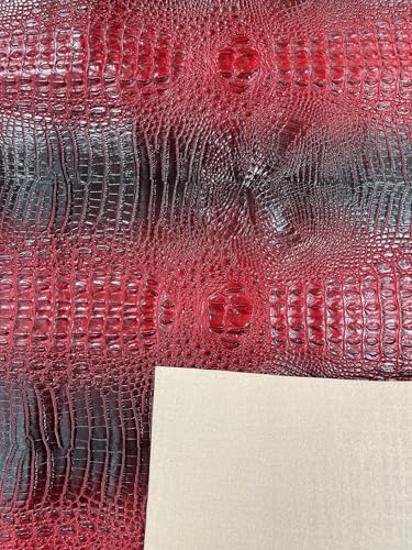 54” Wide Gator Two Tone Fake Leather Upholstery, 3-D Crocodile Skin Texture Faux Leather PVC Vinyl Fabric Sold by The Yard. (Red) - color: Red