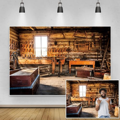 8x6ft Carpenter's Room Backdrop Wooden House Tools Full of Wall Photography Background for Workers Boys Men Fathers Day Themed Birthday Party Decorations Portrait Photo Studio Props Vinyl - size: 8x6ft