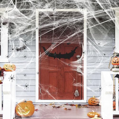 1200 sqft Halloween Spider Webs and 50pcs Fake Spiders Super Stretch Cobwebs Party Decorate for Halloween Theme Indoor and Outdoor Decoration