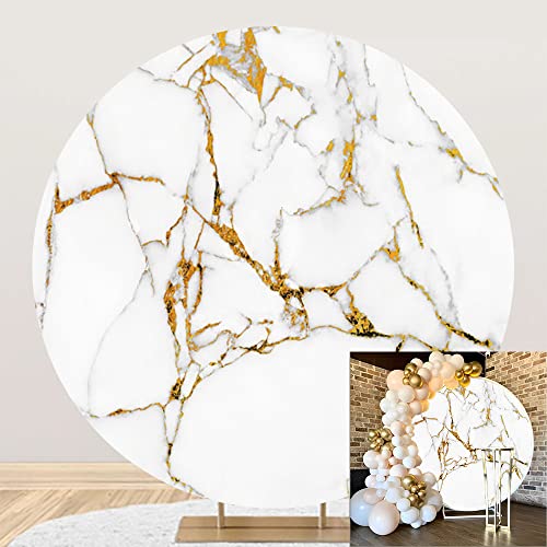 White Marble Texture Round Backdrop Cover 6.5x6.5ft Polyester Luxury White Gold Marble Glitter Crack Abstract Art Photography Background Birthday Wedding Engagement Party Decor Studio Props - color: White Gold, size: 6.5x6.5ft-Diameter