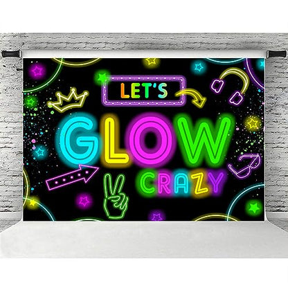 Neon Glow Party Decorations Supplies Backdrop 5x3ft Glow in The Dark Let’s Glow Banner Photography Background Birthday Sleppover Graffiti Splash Paint Black Light Kids Photo Booth - size: 5x3ft