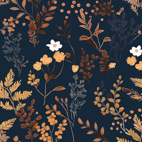 Dark Blue Floral Wallpaper Peel and Stick Wallpaper Leaf Wallpapers Gold Leaf Contact Paper for Cabinets Waterproof Self Adhesive Wall Paper for Kitchen Countertop Wall 17.5" x 393" - color: Dark Blue, size: 17.5" x 393"