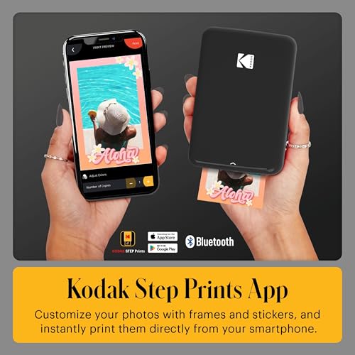 Kodak Step Instant Smartphone Photo Printer - 75 Sheets Bundle - Portable Mini Color Wireless Mobile Printer - Zink 2x3” Sticky-Back Photos - Bluetooth Compatible with Smart Devices - Fun App -Black - color: Black, style: Printer + 75 Sheets