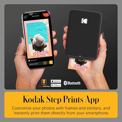 Kodak Step Instant Smartphone Photo Printer - 75 Sheets Bundle - Portable Mini Color Wireless Mobile Printer - Zink 2x3” Sticky-Back Photos - Bluetooth Compatible with Smart Devices - Fun App -Black - color: Black, style: Printer + 75 Sheets