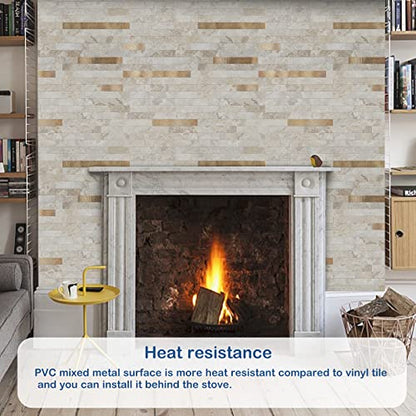 Midcard 20 Sheets Peel and Stick Backsplash PVC Wall Tile,for Kitchen Backsplash - color: Dark Beige With Copper, size: 20