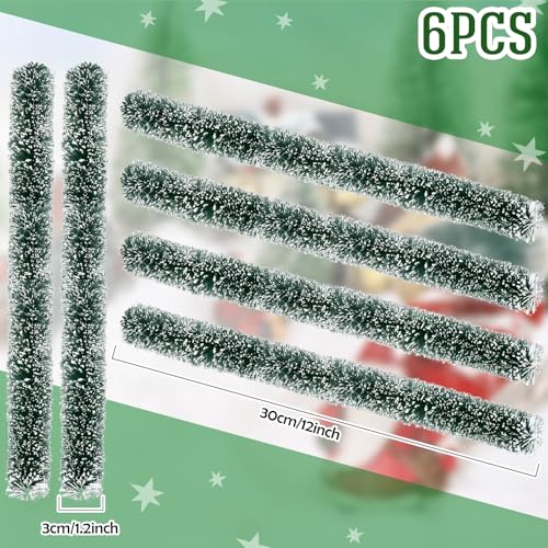 Youyole 6 Pcs Christmas Village Flexible Sisal Hedge Winter Xmas Garden Decor Accessories Greenery Wall Backdrop Snowed Rattan Railing Fence for Miniature Township