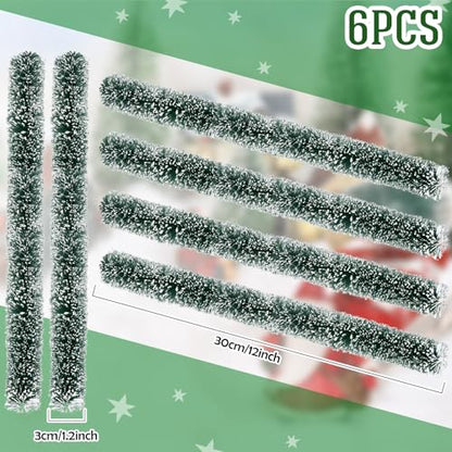 Youyole 6 Pcs Christmas Village Flexible Sisal Hedge Winter Xmas Garden Decor Accessories Greenery Wall Backdrop Snowed Rattan Railing Fence for Miniature Township