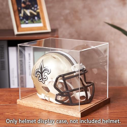 LITY Mini Helmet Display Case, No Assembly Required Acrylic Clear 1/2 Football Baseball Helmet Showcase, Solid Wood Base UV Protection Souvenirs and Collectibles Box, Ideal Gift for Sports Enthusiast - size: 1 Pack Mini Helmet