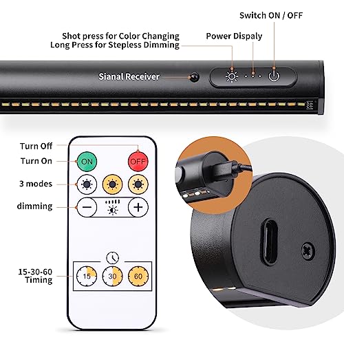 Battery Operated Wireless Picture Light，Rechargeable/Plugged in 31.5inch Painting Display Light,Remote Control Wall Lights with Three Modes and Timing for Art Frame (Black) - color: Black