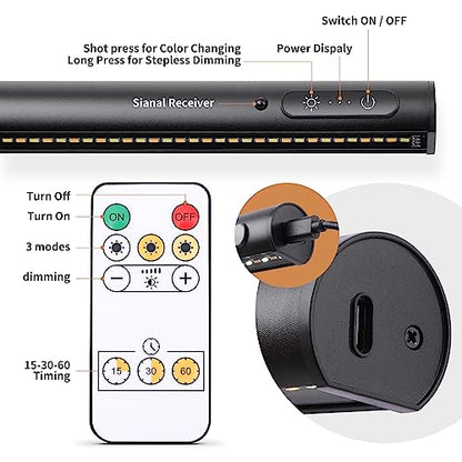 Battery Operated Wireless Picture Light，Rechargeable/Plugged in 31.5inch Painting Display Light,Remote Control Wall Lights with Three Modes and Timing for Art Frame (2 Black) - color: 2 Black