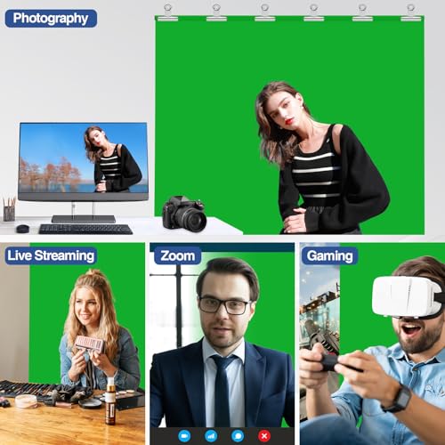 5x7ft Green Screen Backdrop Kit with Stand, Portable Greenscreen Background Includes Foldable T-Stand, 6 Clips and Carry Bag for Streaming, Gaming, Meeting, Video Production, Photography - size: 5x7ft