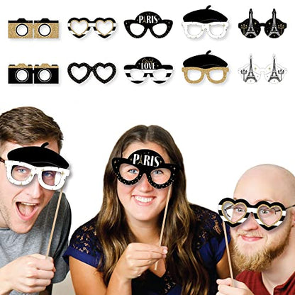 Big Dot of Happiness Stars Over Paris Glasses - Paper Card Stock Parisian Themed Party Photo Booth Props Kit - 10 Count