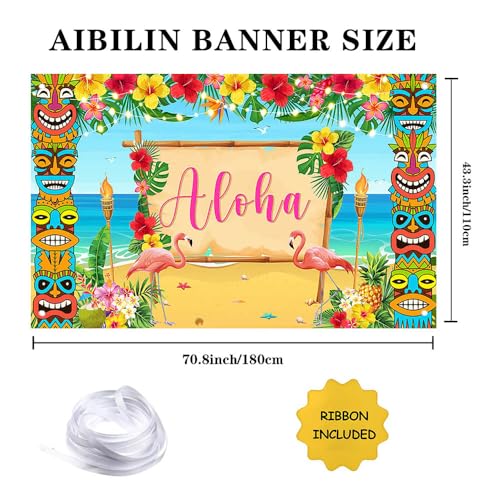 AIBIIN Hawaiian Luau Party Decorations Hawaiian Aloha Backdrop Summer Luau Beach Banner Tropical Party Supplies for Birthday Baby Shower Tropical Tiki Themed Photo Props Supplies 6x3.6ft - color: Aloha, size: 6x3.6ft