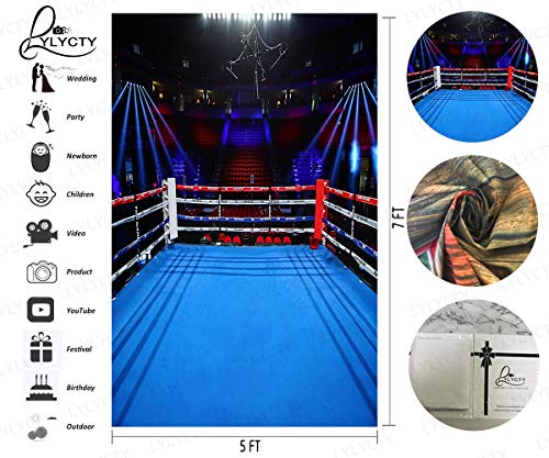 5x7ft Boys Birthday Party Photography Backdrop Boxing Ring Background for Children Men Portrait Birthday Party Banner Photo Booth Studio Props - color: Blue, size: 5x7ft
