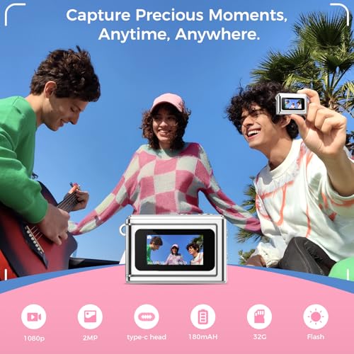 Digital Camera, FHD 1080P Camera, Digital Point and Shoot Camera for Photography with 128GB Card, 12MP Portable Compact Point and Shoot Digital Camera for Teens Ad,White - color: Silver, style: Minimalist